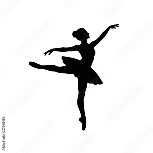 Elegant Ballet Dancer Silhouette Performing a Graceful Classical Dance Pose on White Background