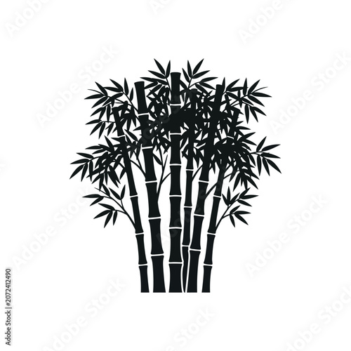 Minimalist Black Silhouette Vector Illustration of a Bamboo Plant Stalks Isolated on White Background