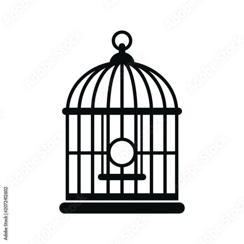 Simple Black Silhouette of a Bird Cage Icon Isolated on a White Background