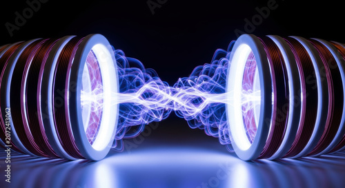Fusion power progress energy electricity plasma technology science electric current innovation futuristic device blue light coil electromagnetic
