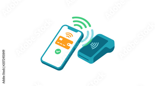 Smartphone making contactless payment to terminal with wireless waves