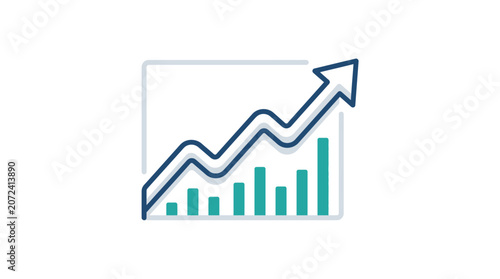 Upward trend line graph with bar chart in minimalist vector illustration