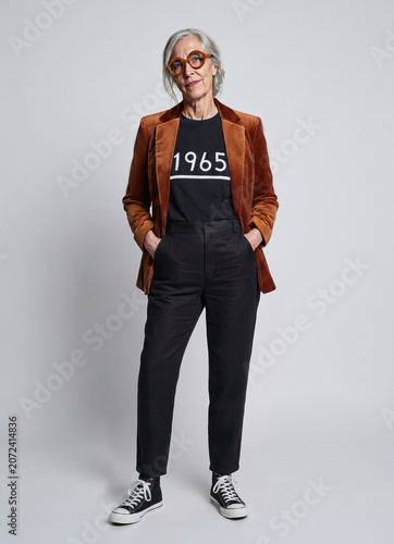 Studio portrait of a confident fashion forward stylish senior woman in the studio 