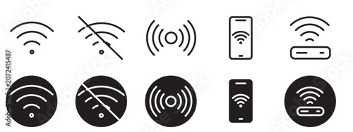Tableau sur toile Wifi Icon Set, Wireless Internet Zone Signal and Hotspot Connection Network Vect