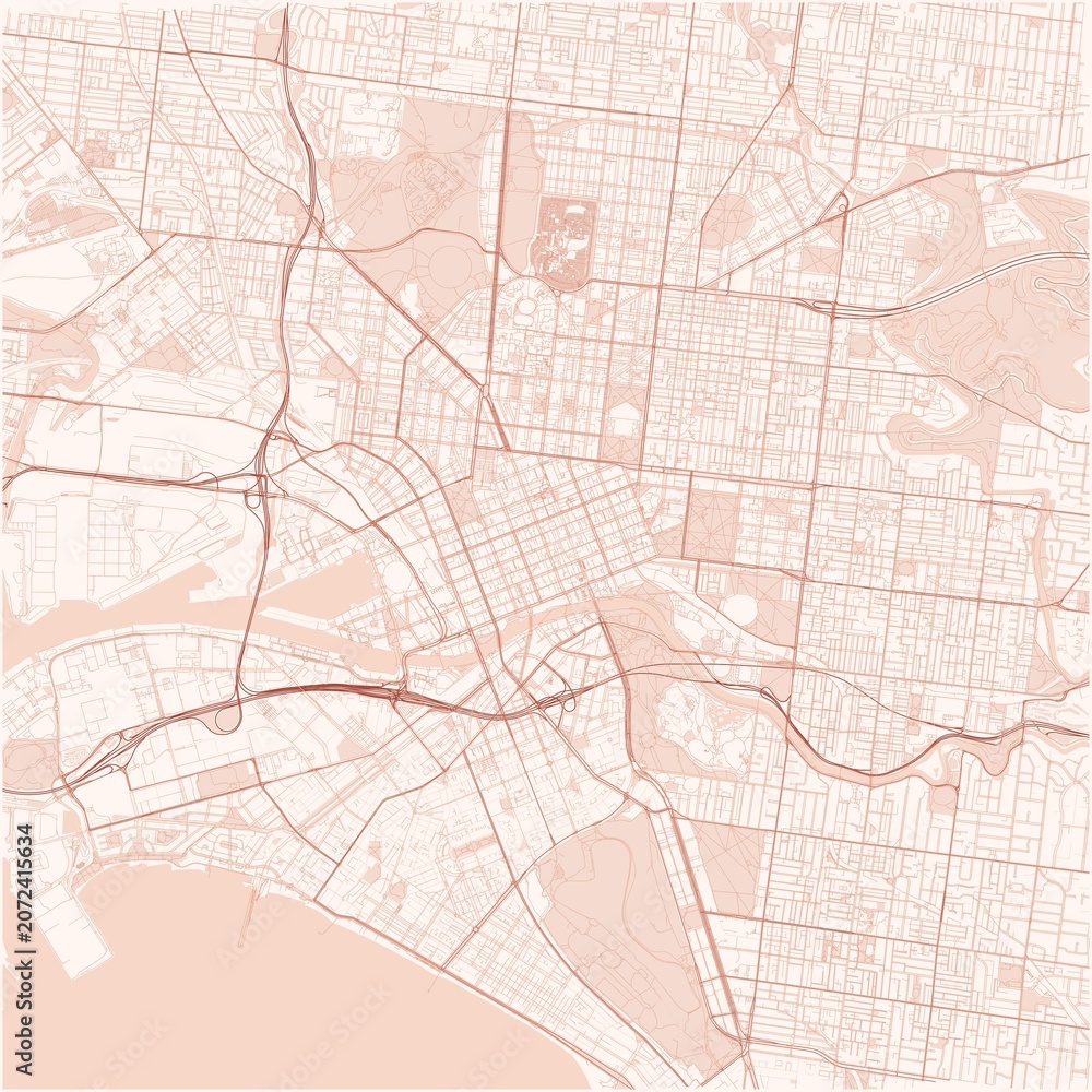 Fototapeta premium Melbourne City Map Poster Street Map JPG Pastel Orange Warm Sunset Wall Art Decoration