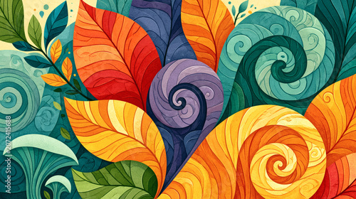 Vibrant Swirling Colorful Leaves Pattern – Ornate Decorative Art