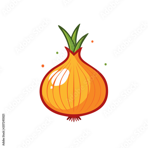 Flat illustration of a whole onion with green leaves