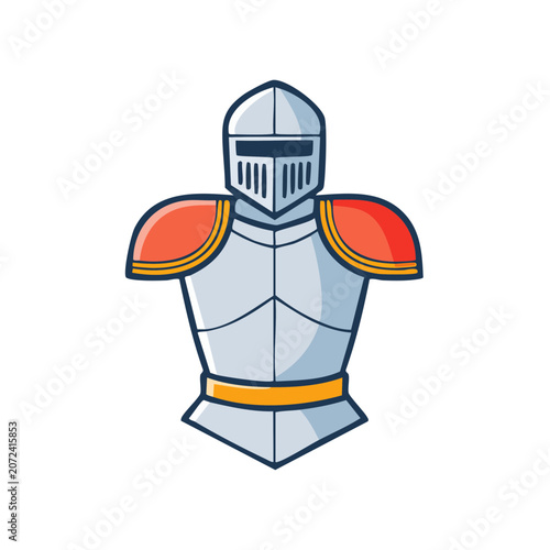 Flat illustration of knight armor with helmet and pauldron