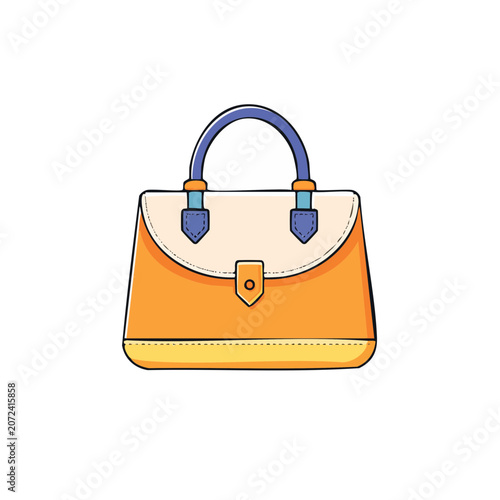 Flat illustration of an orange handbag with blue handles