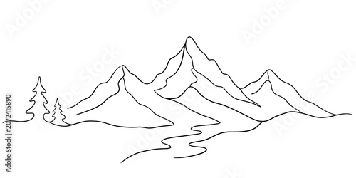 Canvastavla Continuous Line Drawing Mountain Landscape Scene
