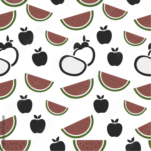 Seamless Watermelon and Apple Pattern Vector