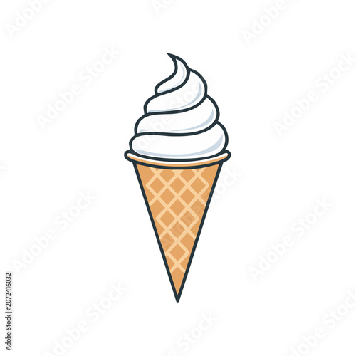 Soft Serve Ice Cream in Waffle Cone Vector Illustration
