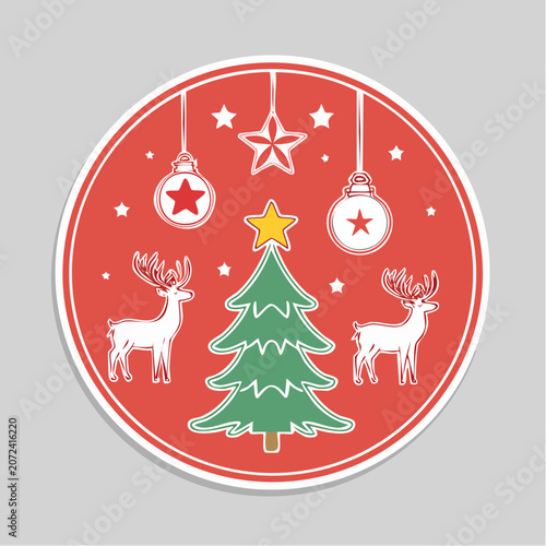 Christmas Tree and Reindeer Illustration