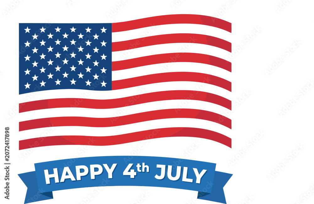 Obraz premium American flag with happy 4th july banner