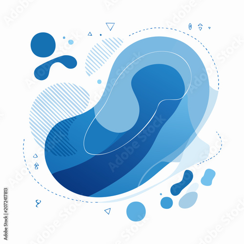 Abstract Blue Fluid Shapes and Geometric Elements