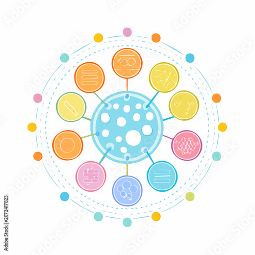Abstract Infographic with Connected Circles and Icons
