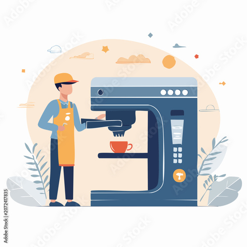 Barista making coffee with espresso machine