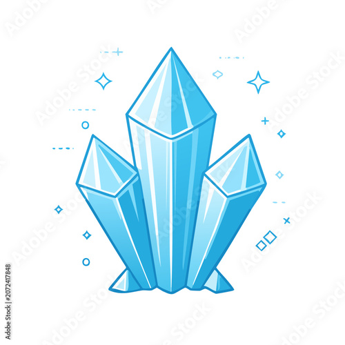 Blue Ice Crystal Cluster Vector Illustration