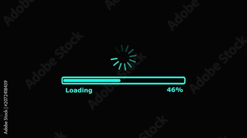 Loading animation progress bar with percentage display on black background digital loading screen.