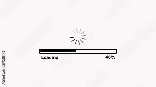 Loading animation with progress bar and percentage display on white background for tech and digital concept.
