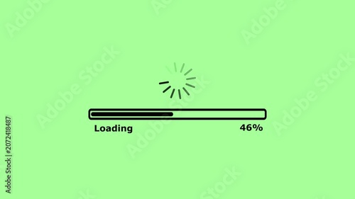 Loading animation progress bar with percentage display on green background buffering.