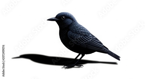 Common blackbird standing isolated against a white background with blackbird wildlife feathers isolated ornithology creature perching standing backyard contrast observation