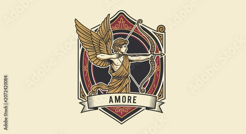 Photos Golden winged cherub with bow and arrow.