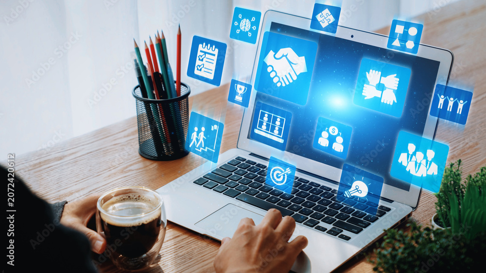 Fototapeta premium The concept of teamwork fosters collaboration for business success. Effective teamwork enhances communication and productivity, leading to the achievement of shared organizational goals. Gist