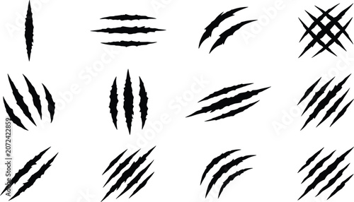 Εκτύπωση καμβά Animal claw scratches vector silhouette set featuring black monster slash marks