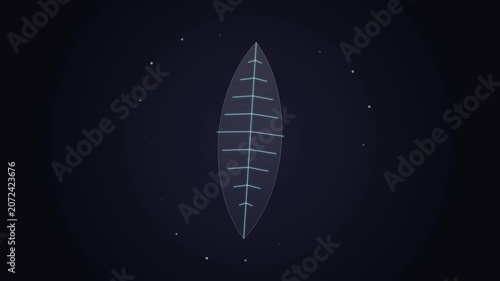 Abstract glowing digital leaf structure rotating on dark background