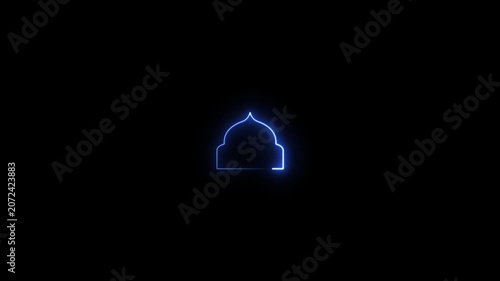 Glowing neon Islamic text frame icon animation,Glowing neon Islamic text frame icon video motion,Neon effect Islamic pattern frame icon animation.4k motion video .