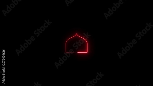 Glowing neon Islamic text frame icon animation,Glowing neon Islamic text frame icon video motion,Neon effect Islamic pattern frame icon animation.4k motion video .
