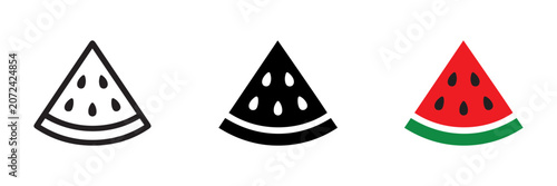 Watermelon slice icons set representing fresh summer fruit food dessert