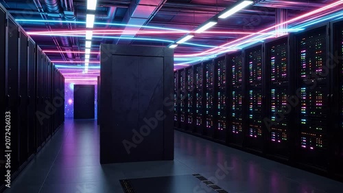 server room with neon lights