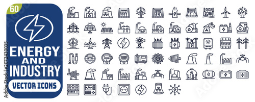 Power Plant icons in line design. power plant, energy, electricity, industry, factory, infrastructure, generation on white background vector. Power Plant editable stroke icon.