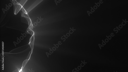Glowing white digital sphere with light rays on a dark background, elegant technology animation