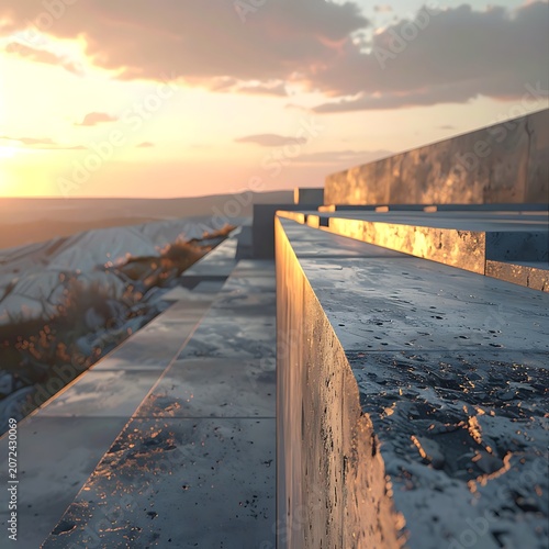 A serene sunset over a vast concrete structure