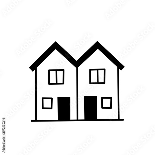 Duplex house icon isolated on white background. Twin residential building symbol for property listings, housing projects, architecture concepts and real estate applications
