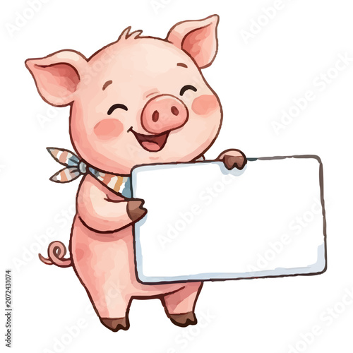 Canvastavla Cute happy cartoon piglet smiling on a farm illustration