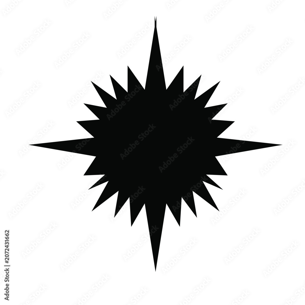 Fototapeta premium Abstract black spiky starburst shape design element vector illustration isolated on white background.