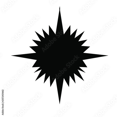 Abstract black spiky starburst shape design element vector illustration isolated on white background.