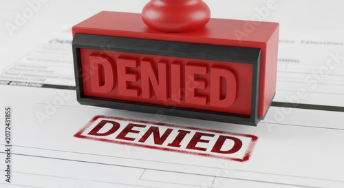 Denied stamp on paper symbolizes rejection or refusal in us china trade tensions affecting agreements and decisions with strong impact