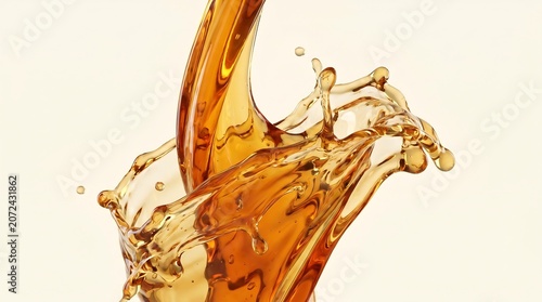 Golden liquid splash on white background.
