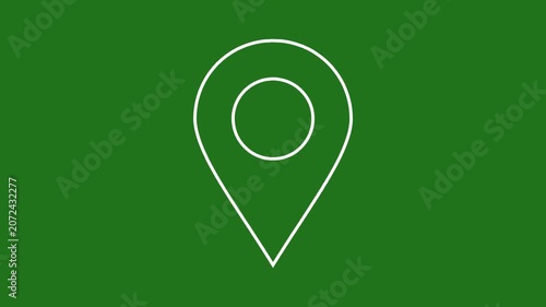 Minimal animated white location Pin Outline Icon on Green Background.