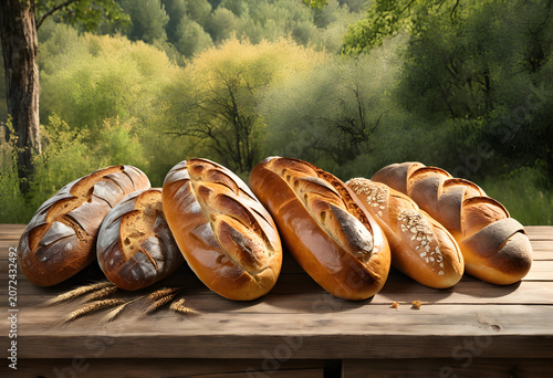 Variety of fresh bread loav...