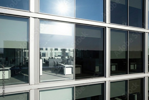 Close up of dynamic smart glass windows showing clear and dark tinted panels side by side