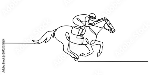 Canvastavla Continuous single line drawing of a jockey riding a horse
