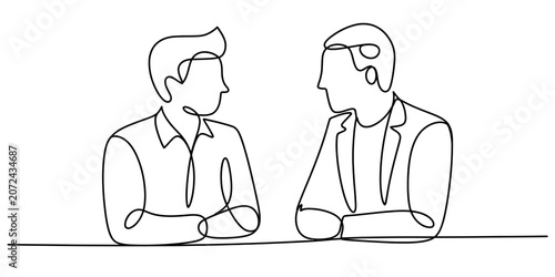 Fotografie Two men talking in a continuous one line drawing style