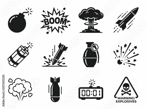 Set of explosion and bomb icons
