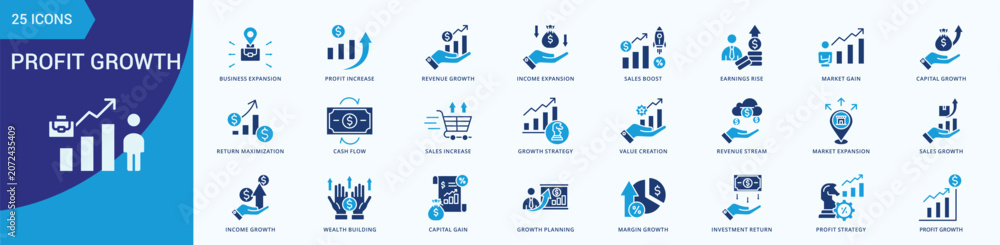 Fototapeta premium Profit Growth Icon Set Illustration Vector Flat Blue Style